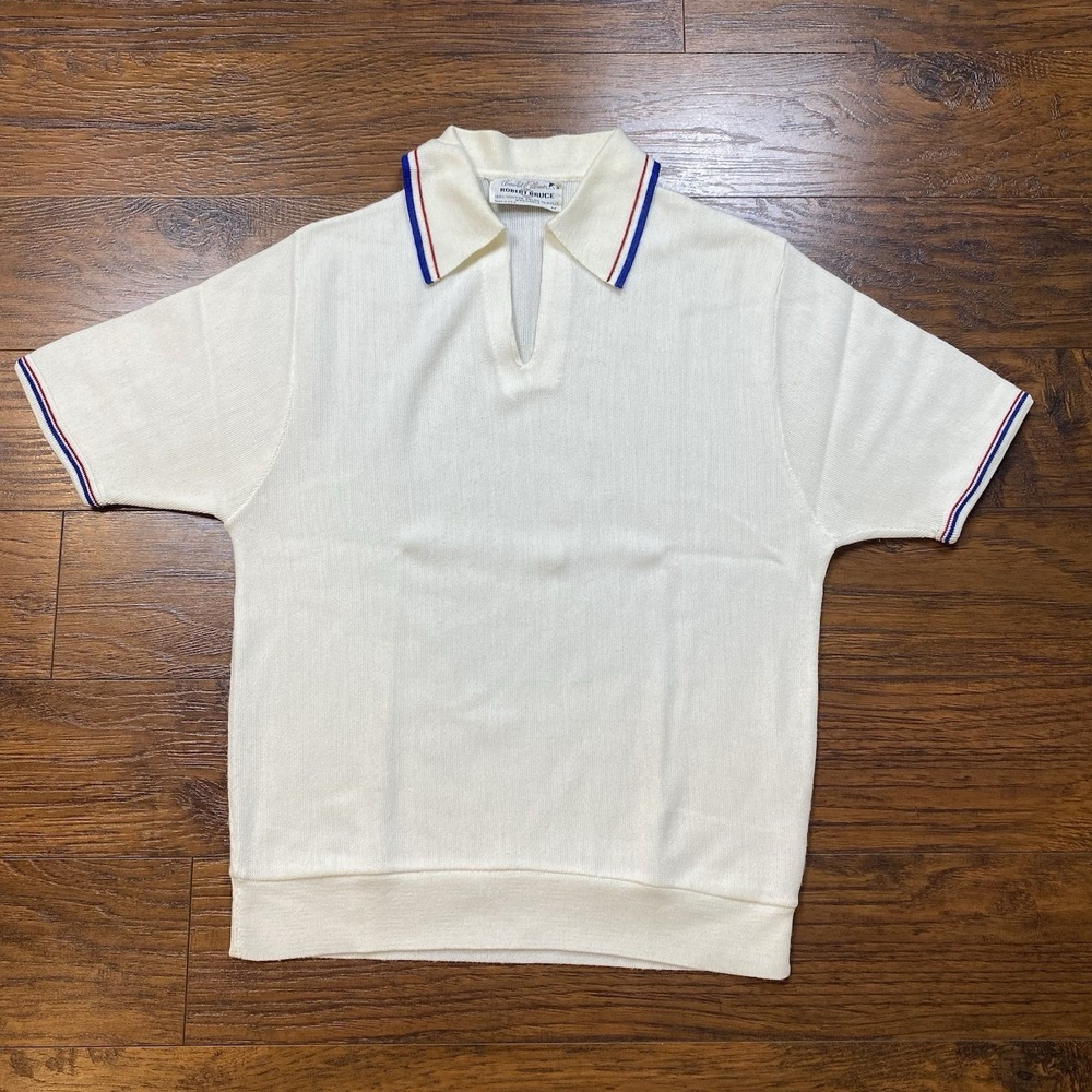 Vintage Arnold Palmer Robert Bruce Knit Polo Shirt White Red Blue Striped M USA